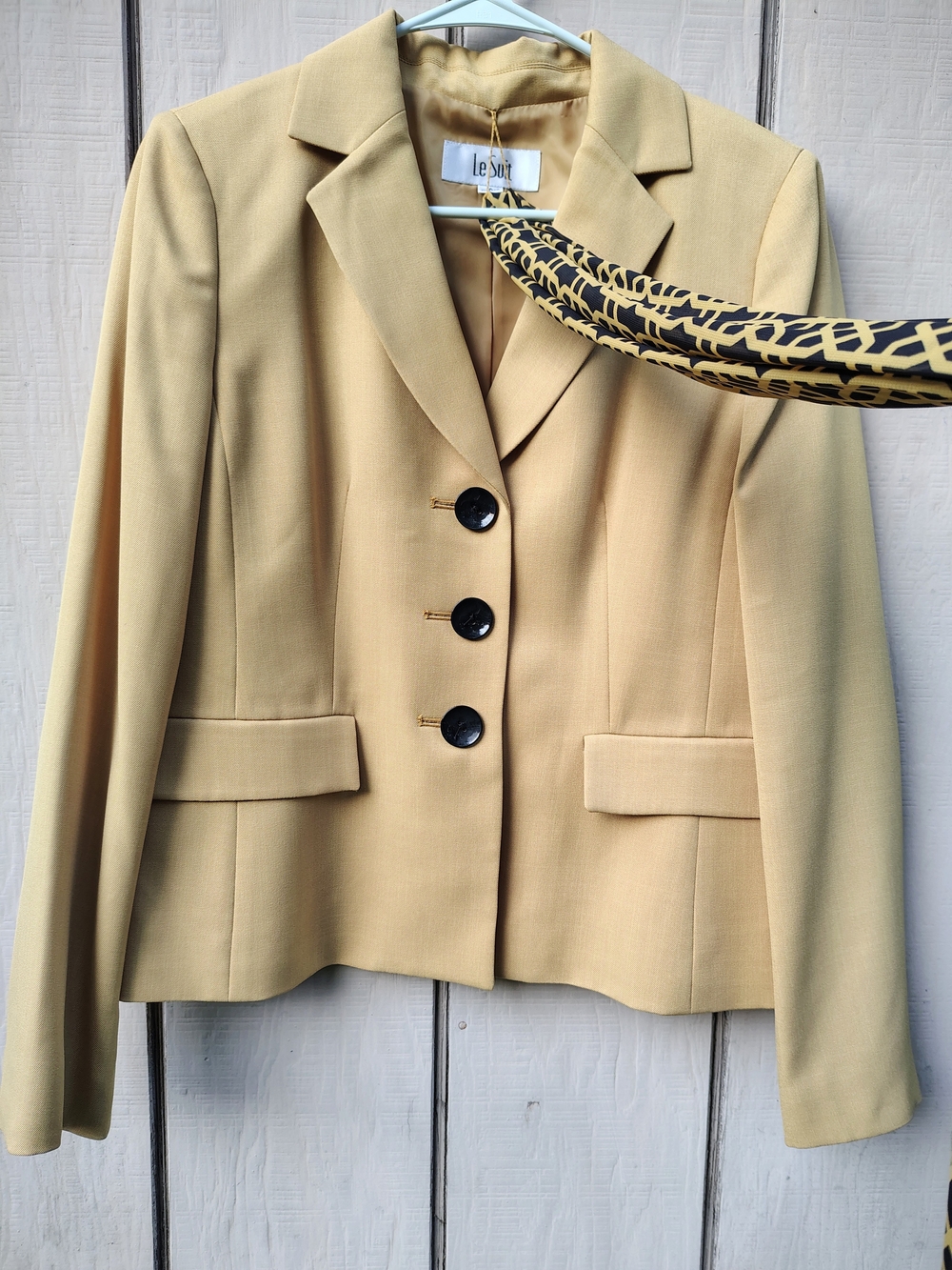 Le Suit Mustard Gold Blazer Size 6 Jacket Matching Scarf Career Classic Timeless